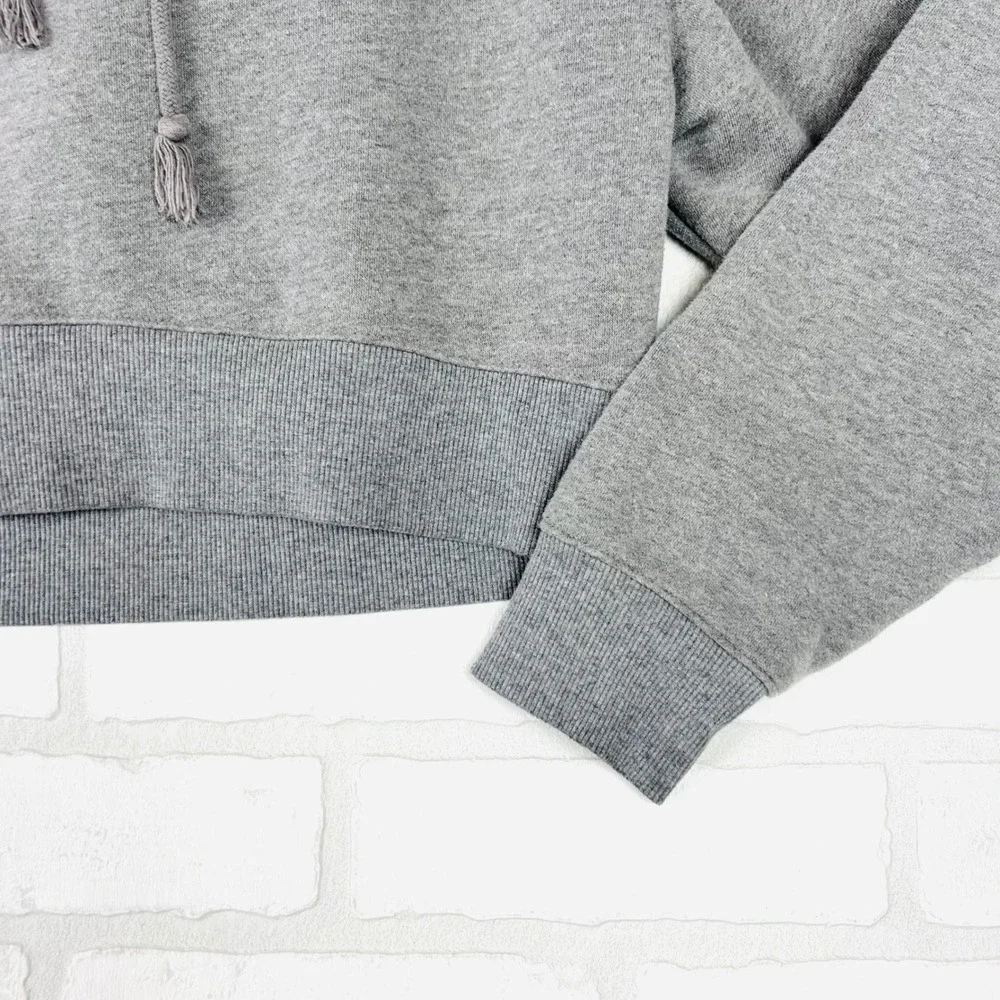 Gray Cropped‎ Hoodie Drawstring Pullover Long Sleeve Casual Comfy xS - Picture 10 of 12